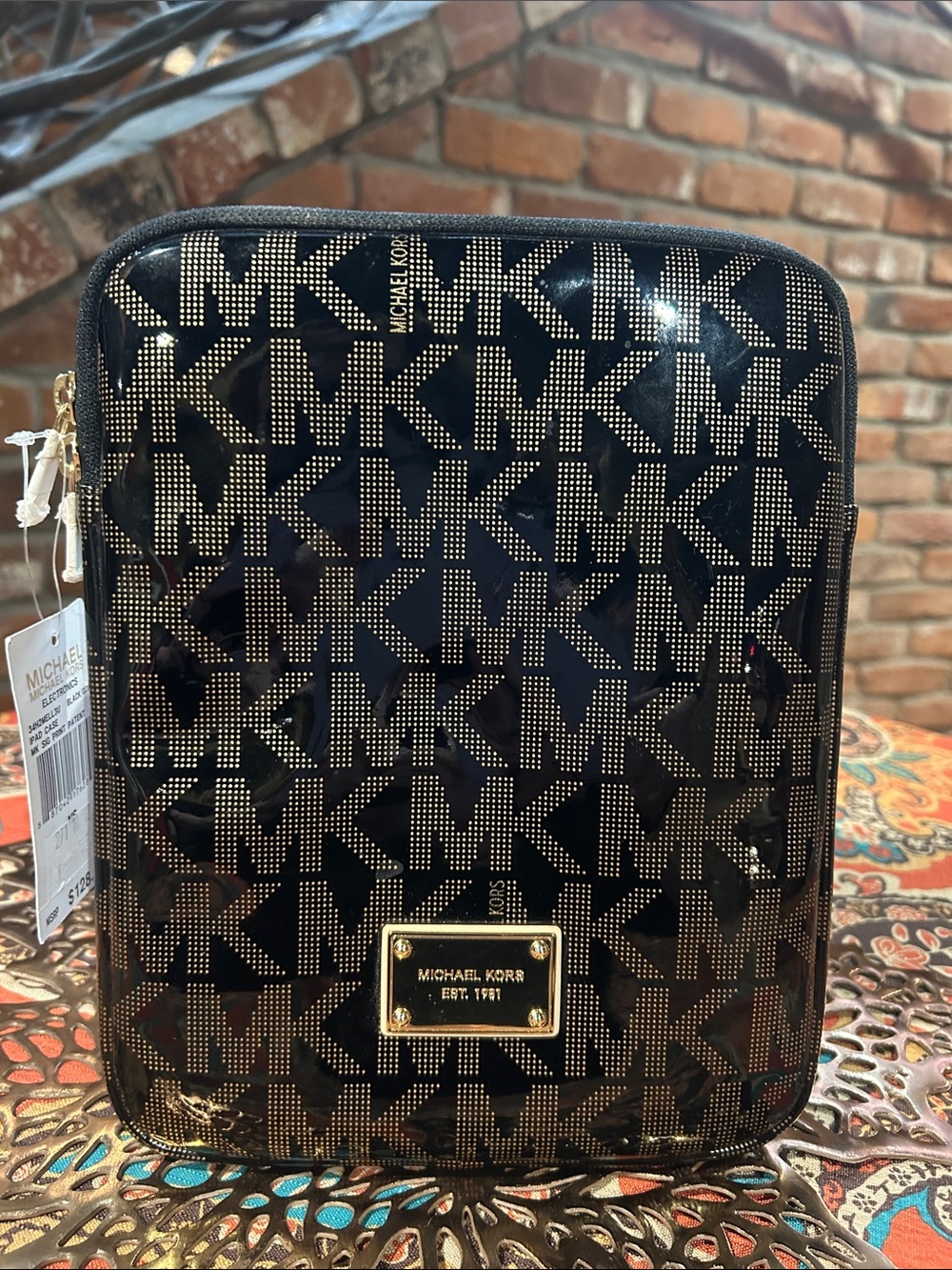 NWT Michael Kors Black and Gold IPad Soft Case with Signature MK Print